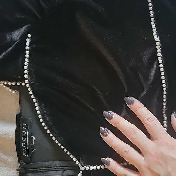 Eloquii Pearl Velvet Sweetheart Neckline Black Midi Dress, size 16 - Picture 8 of 8